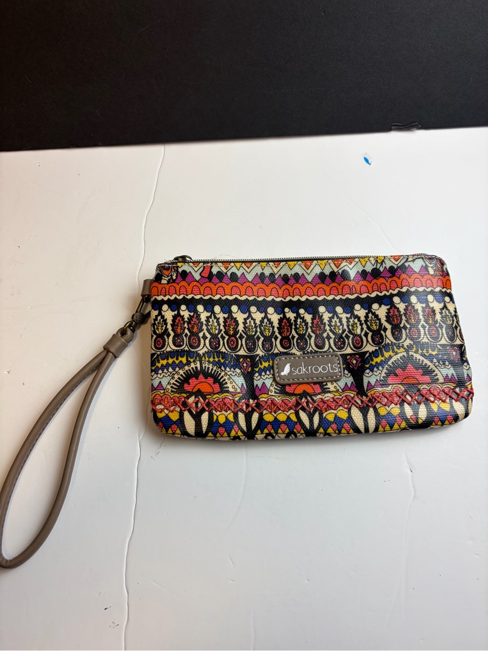 Sakroots Colorful Boho Print Wristlet in Pink, Yellow & Blue